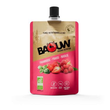 Compote énergétique bio Baouw - Framboise, fraise, basilic